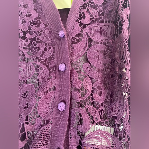 Anthropologie a’reve Purple Button Up Cardigan w/Lace Front, Size S - Picture 4 of 8